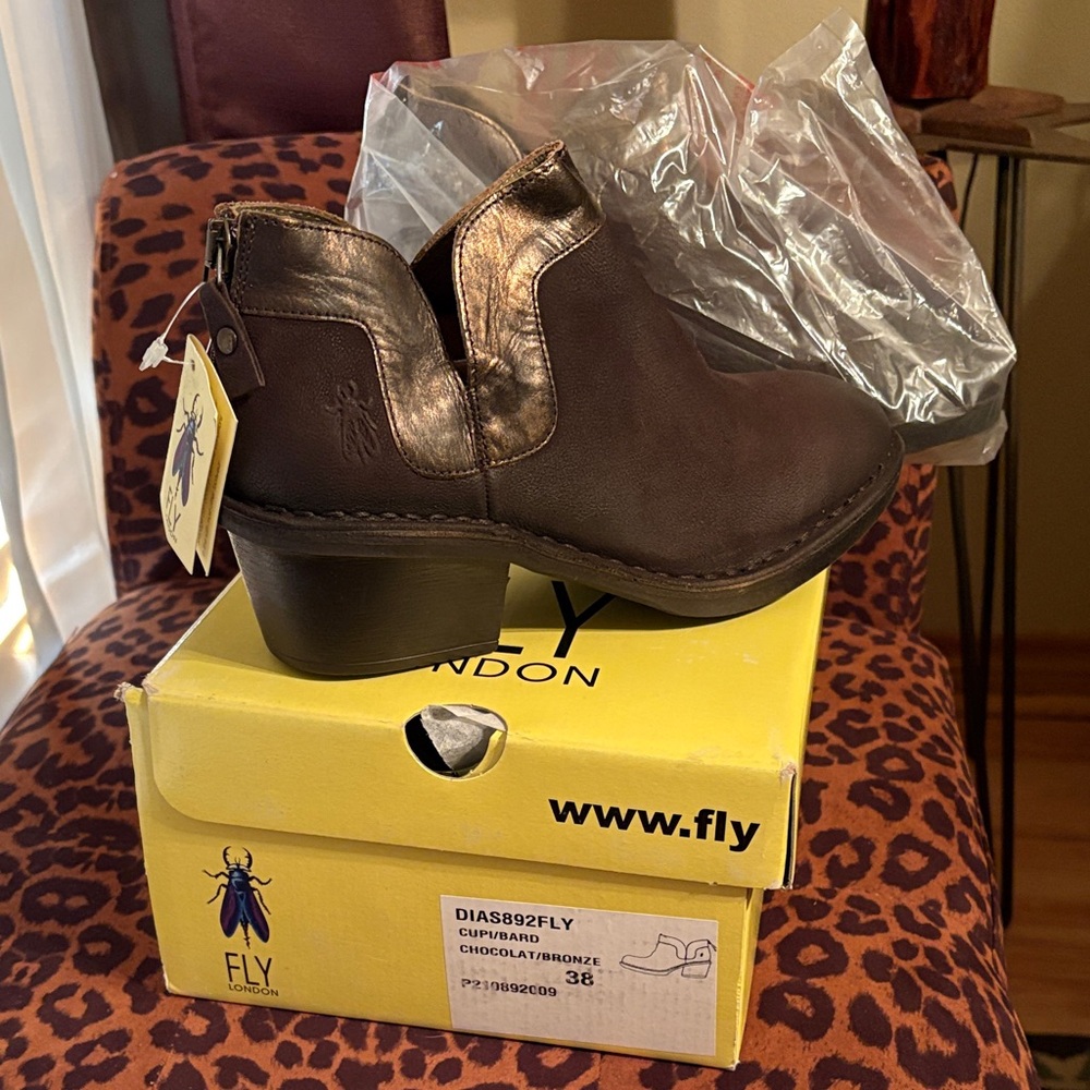 Fly London Chocolate Brown Boots with Bronze Detail